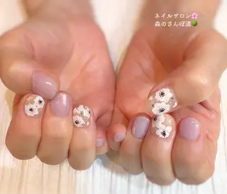 ネイル ショートネイル 森のさんぽ道のネイルデザイン