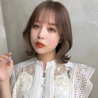 ミディアム カラー パーマ ヘアアレンジ 骨格別小顔カット/ 顔周りカット/金井のヘアスタイル