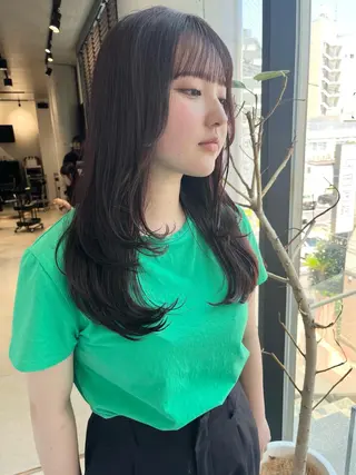 ロング カラー パーマ ヘアアレンジ 透明感/オリーブ/ グレージュ/YUKAのヘアスタイル