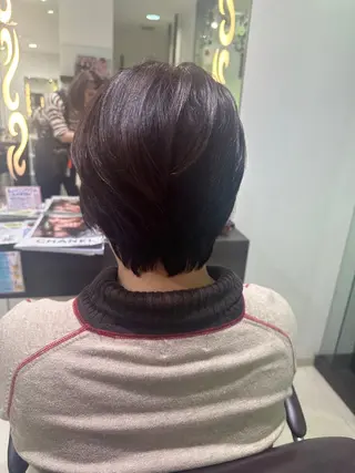 ショート レイヤー 艶々カラーのヘアスタイル