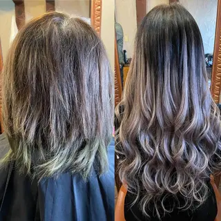 ロング シールエクステ/ ハイトーンカラーのヘアスタイル