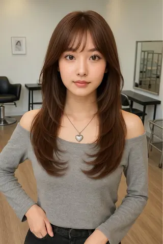 セミロング カラー パーマ ヘアアレンジ メンズ キッズ 🦋韓国レイヤー｜ 透明感グレージュ🦋のヘアスタイル