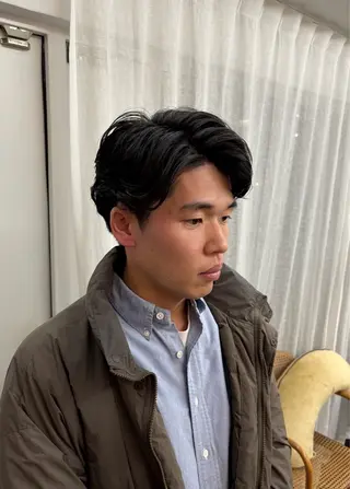 ミディアム パーマ メンズ 【ヤマザキアヤメ】 艶カラー/縮毛矯正のヘアスタイル