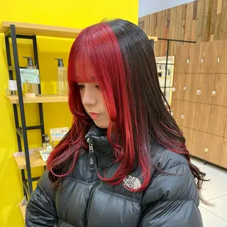 ロング カラー らいむ/レイヤー/ /イヤリングカラーのヘアスタイル