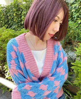 ミディアム カラー モモカ/ハイトーン /バレイヤージュのヘアスタイル