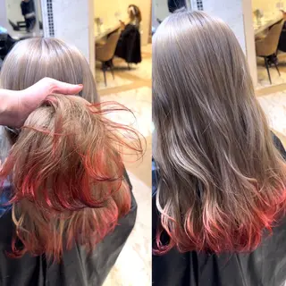 ミディアム カラー ブリーチなしダブル カラー縮毛矯正 下野のヘアスタイル