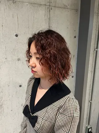 ミディアム パーマ ボブ×艶カラー 特化・リクト💥のヘアスタイル