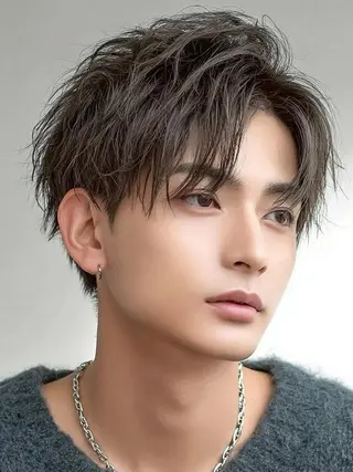 メンズ パーマ Seleneキズナ ワンカラー/ブリーチのヘアスタイル