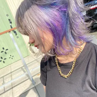 ミディアム カラー ヘアアレンジ y.s.h所属・ハイトーンカラー🌈 メンズパーマ鈴木康平のヘアスタイル