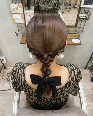 セミロング ヘアアレンジ 【ピンク/韓国ヘア/ ヘアセット】亜海のヘアスタイル