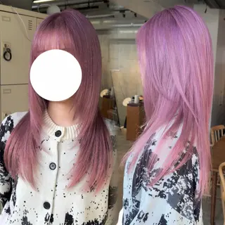 セミロング カラー ウルフ/レイヤー/ ブリーチカラーのヘアスタイル
