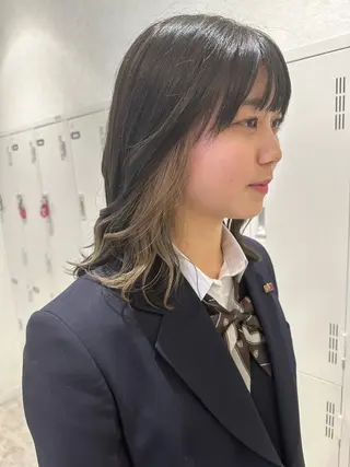 セミロング カラー シールエクステ/ ブリーチカラーのヘアスタイル