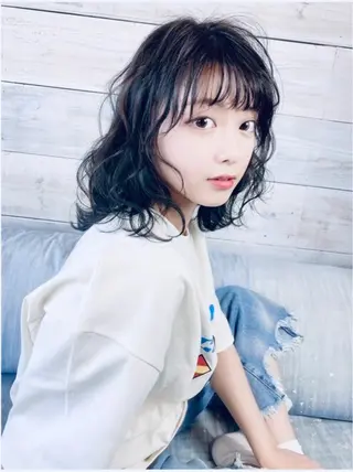 ミディアム カラー パーマ ママ美容師🧸谷山 潮音/ReFa取扱店のヘアスタイル