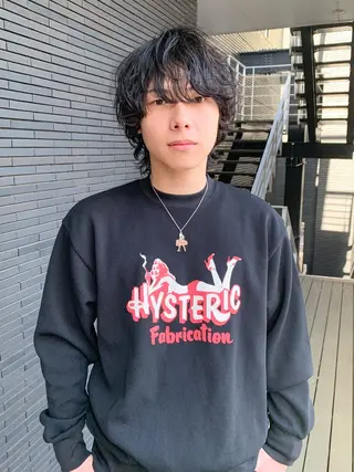 ミディアム パーマ メンズ 佐藤大翔🌐縮毛矯正 🌐メンズパーマのヘアスタイル