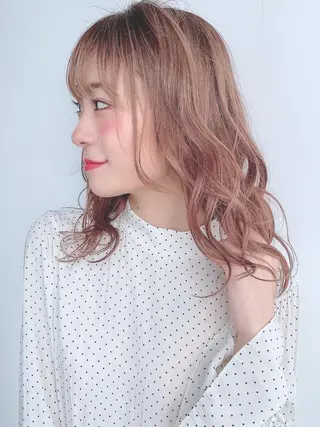 ミディアム カラー パーマ ヘアアレンジ 美髪矯正 Rioのヘアスタイル