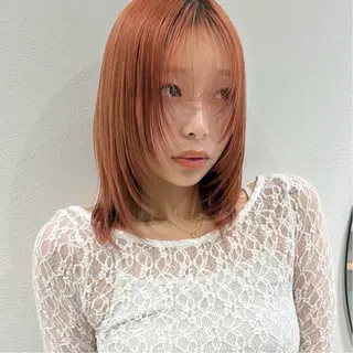ミディアム カラー 🍊暖色×顔周り 🍊cocoroのヘアスタイル