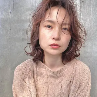 ミディアム カラー パーマ 【ダメージレス施術】 【透明感】北村 拓也のヘアスタイル