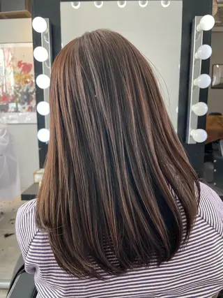 セミロング カラー ブリーチなし透明感 タケザワミキのヘアスタイル