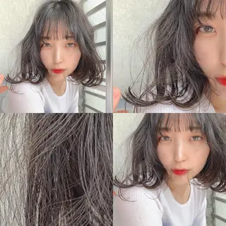 ミディアム カラー ハイトーン×レイヤー カットTAKUMIのヘアスタイル
