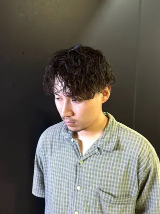 ミディアム パーマ メンズ 柏メンズカットパーマ NO.1タイチのヘアスタイル