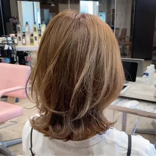 ミディアム カラー 顔まわりカット🌟 くびれヘア/寺門遥輝のヘアスタイル