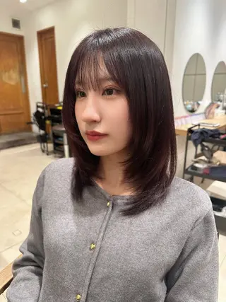 ミディアム カラー パーマ ヘアアレンジ 髪質改善/韓国風 レイヤー/田村祐樹のヘアスタイル