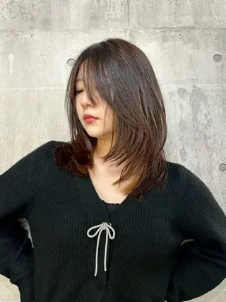 ミディアム カラー パーマ ヘアアレンジ メンズ 切りっぱなしヘアボブ ミディアムヘアRYOのヘアスタイル