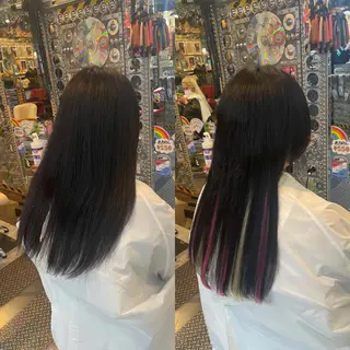 ロング カラー ヘアアレンジ 🌈派手髪エクステ ブレイズ🌈ひろとのヘアスタイル