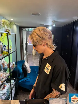 ミディアム カラー メンズ 店長 ハイトーン× 髪質改善/舘野 涼太のヘアスタイル
