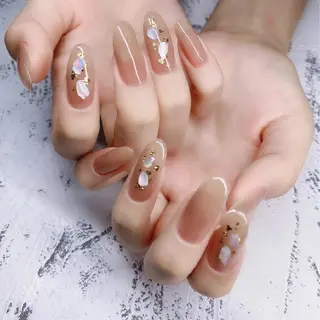 セミロング ネイル フィルイン・深爪矯正 長さ出し🎀のネイルデザイン