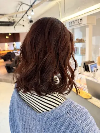 ミディアム カラー パーマ ボブウルフ／ボブ Satsuki【名駅のヘアスタイル