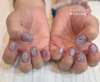 ネイル ショートネイル 森のさんぽ道のネイルデザイン