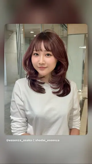 ミディアム ハイライト、レイヤー カット/西梅田/中西のヘアスタイル