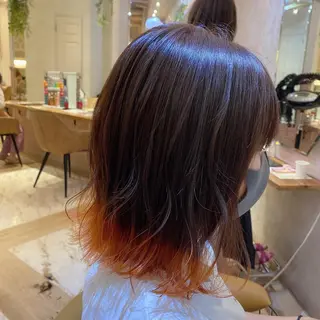 ミディアム ブリーチなしダブル カラー縮毛矯正 下野のヘアスタイル