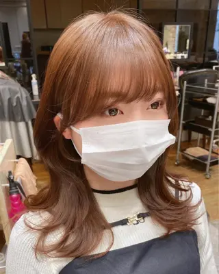 ミディアム カラー 顔まわりカット🌟 くびれヘア/寺門遥輝のヘアスタイル