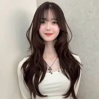 ロング ハッシュカット🖤✨ 顔周り/韓国ヘアのヘアスタイル