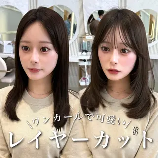 セミロング カラー 似合わせレイヤー/ 透明感カラーのヘアスタイル