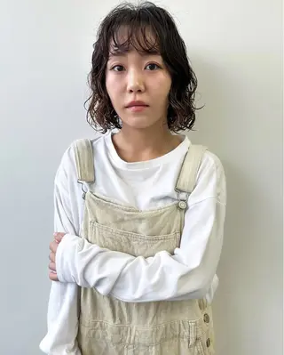 ミディアム パーマ 似合わせカット ケアパーマ喜来雅由のヘアスタイル