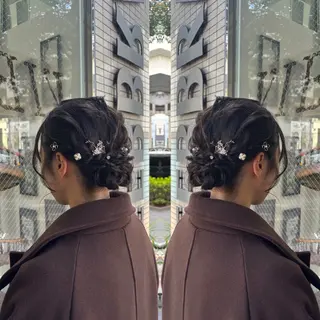 ミディアム ヘアアレンジ 💎ハイトーン/艶 カラー モエカ💎のヘアスタイル