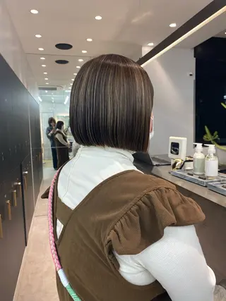 ミディアム カラー レイヤーボブ縮毛矯正 韓国RINAのヘアスタイル