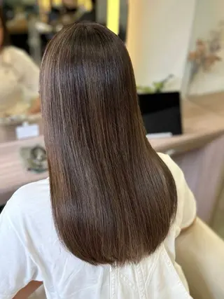 セミロング パーマ 垢抜け小顔レイヤー オリーブ/スミレのヘアスタイル