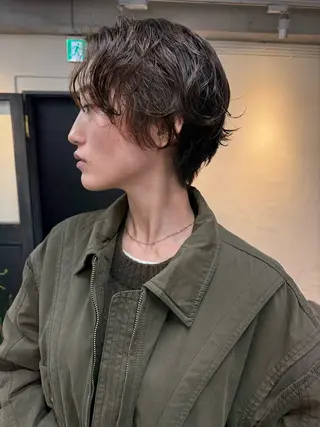 ショート カラー パーマ 森貴裕/ベージュ/ パーマ/オリーブのヘアスタイル