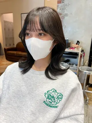 ミディアム カラー パーマ ヘアアレンジ 骨格別小顔カット/ 顔周りカット/金井のヘアスタイル