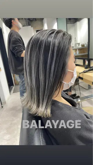 ミディアム カラー 白髪ぼかしハイライト バレイヤージュヤマトのヘアスタイル