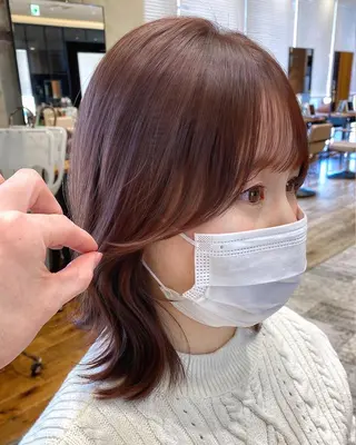 ミディアム カラー 顔まわりカット🌟 くびれヘア/寺門遥輝のヘアスタイル