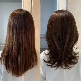 ミディアム カラー 顔まわりカット🌟 くびれヘア/寺門遥輝のヘアスタイル
