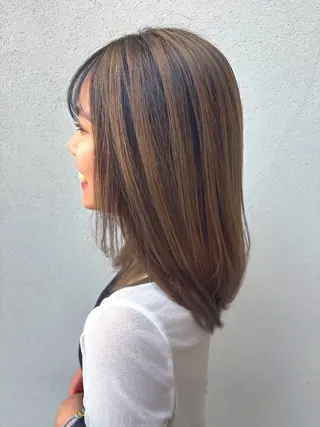 セミロング カラー 鮫島海斗☆レイヤー☆ ケアブリーチ☆パーマのヘアスタイル