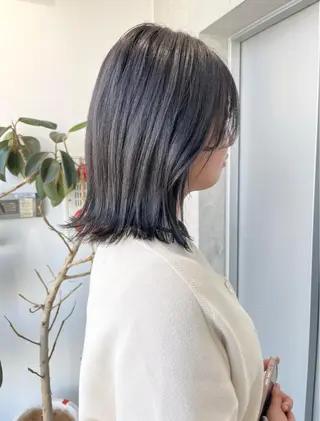 ミディアム カラー パーマ ヘアアレンジ 透明感/オリーブ/ グレージュ/YUKAのヘアスタイル