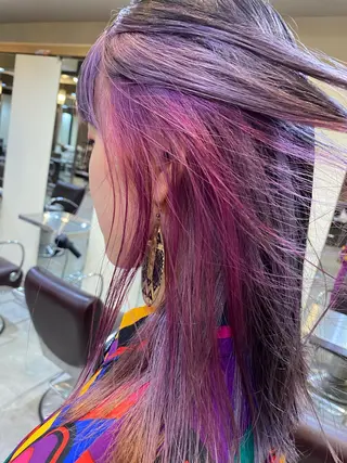 セミロング カラー パーマ ヘアアレンジ メンズ キッズ ネイル mana 暖色カラーカットのヘアスタイル