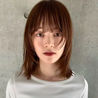 ミディアム カラー ボブ/レイヤー/ニュ アンスパーマ/小夏のヘアスタイル